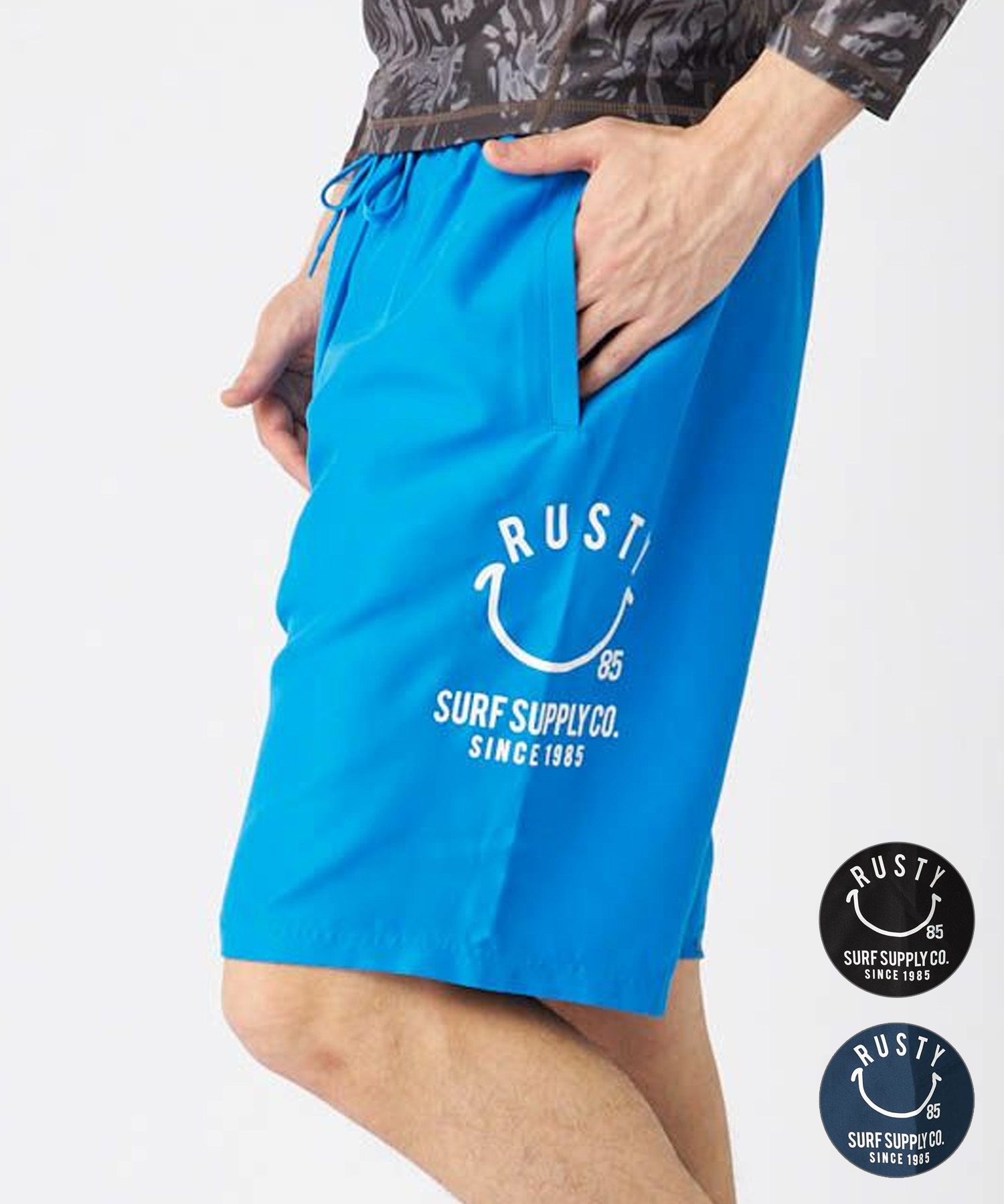 RUSTY ラスティ 水着 海パン トランクス サーフパンツ メンズ ニコちゃん インナー付き ボードショーツ 915406