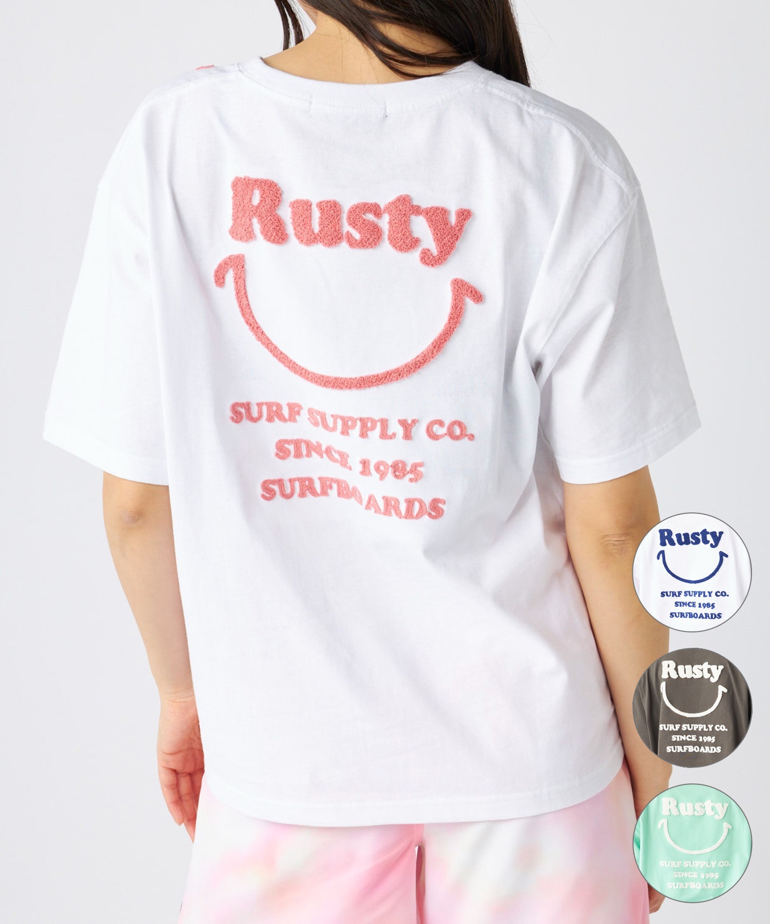 RUSTY ラスティー 半袖 Tシャツ レディース バックプリント ニコちゃん