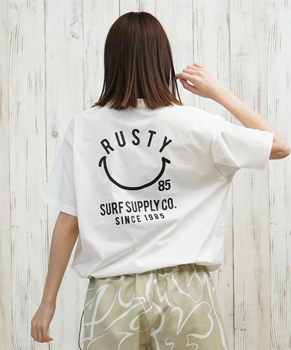 RUSTY ラスティ 水着 ラッシュガード 半袖 Tシャツ レディース ニコちゃん バックプリント 水陸両用 UVカット 925470