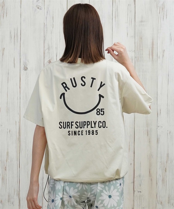 RUSTY ラスティ 水着 ラッシュガード 半袖 Tシャツ レディース ニコちゃん バックプリント 水陸両用 UVカット 925470