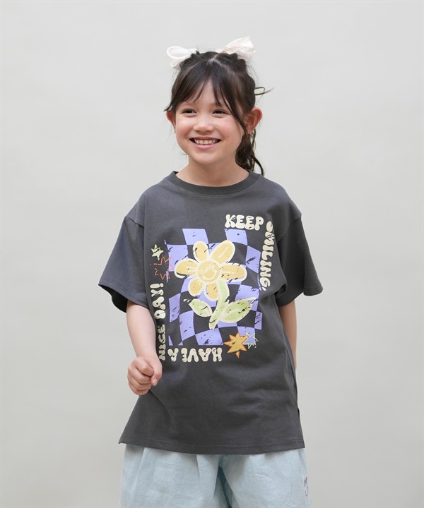 RUSTY ラスティ 半袖 Tシャツ キッズ ジュニア 子供 女の子 フロントプリント フラワー お花 965503
