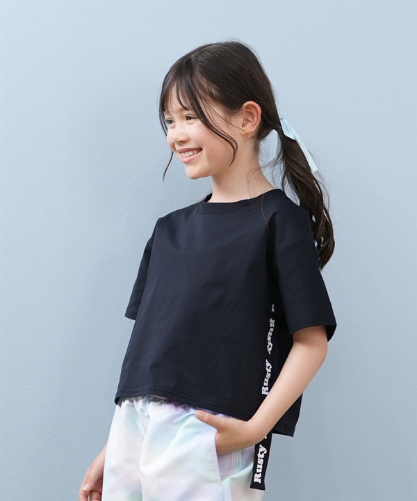RUSTY ラスティ 水着 ラッシュガード 半袖 Tシャツ キッズ ジュニア 子供 ラインテープ 965464