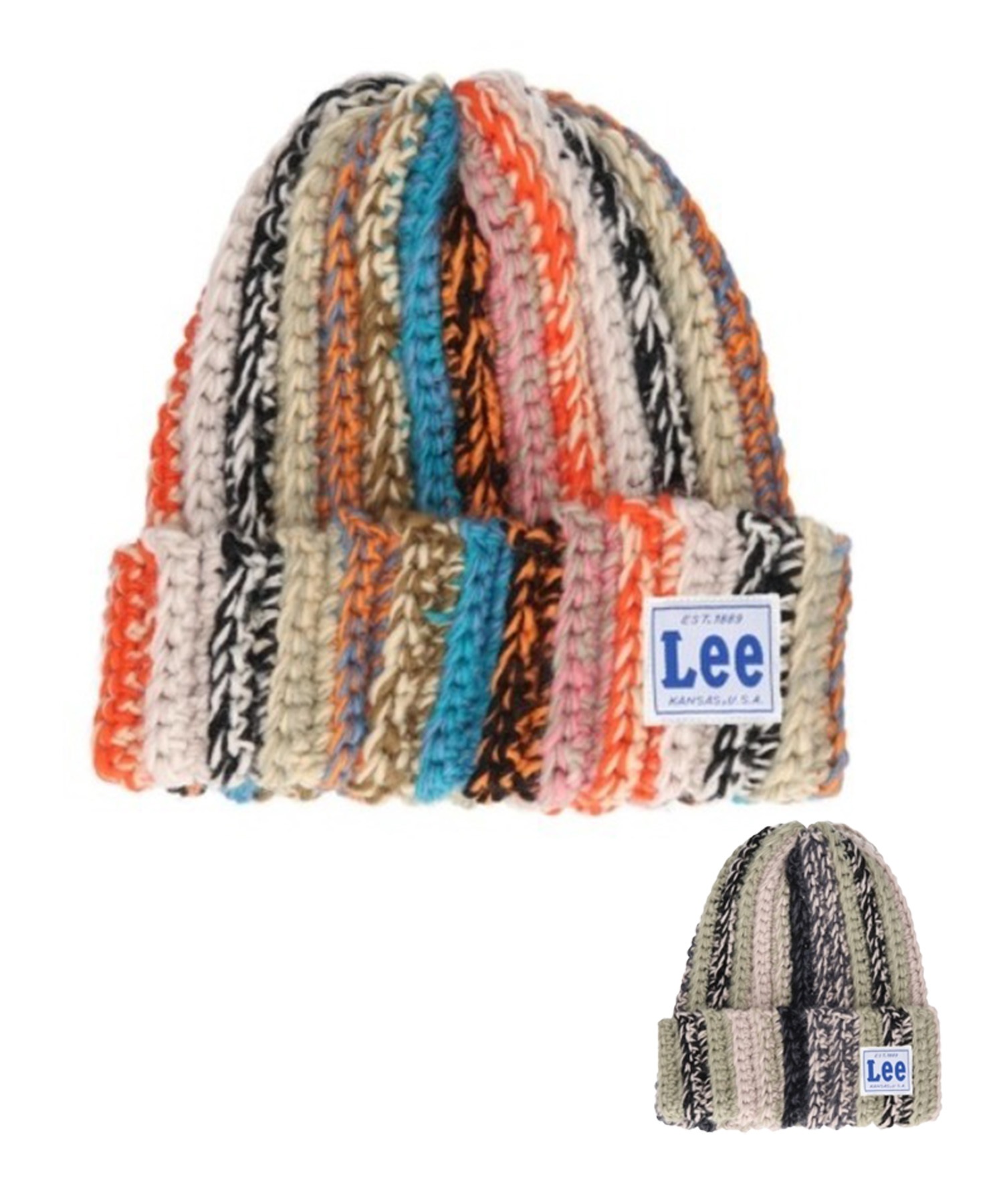 Lee リー ニット帽 ビーニー ニットキャップ ロゴ ストライプ MULTI Lee リー ニット帽 ビーニー ニットキャップ ロゴ ストライプ MULTI