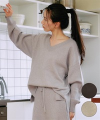 RIKKA FEMME リッカファム ニット セーター レディース Vネック 無地 セットアップ対応 RF25FW13(GRY-FREE)