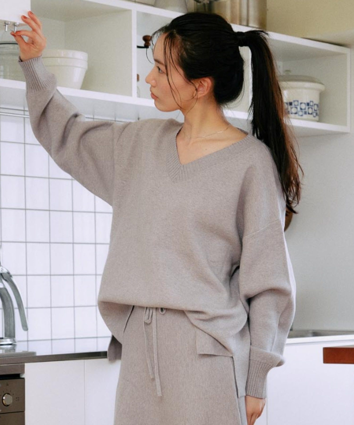 RIKKA FEMME リッカファム ニット セーター レディース Vネック 無地 セットアップ対応 RF25FW13(GRY-FREE)