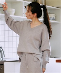 RIKKA FEMME リッカファム ニット セーター レディース Vネック 無地 セットアップ対応 RF25FW13(GRY-FREE)