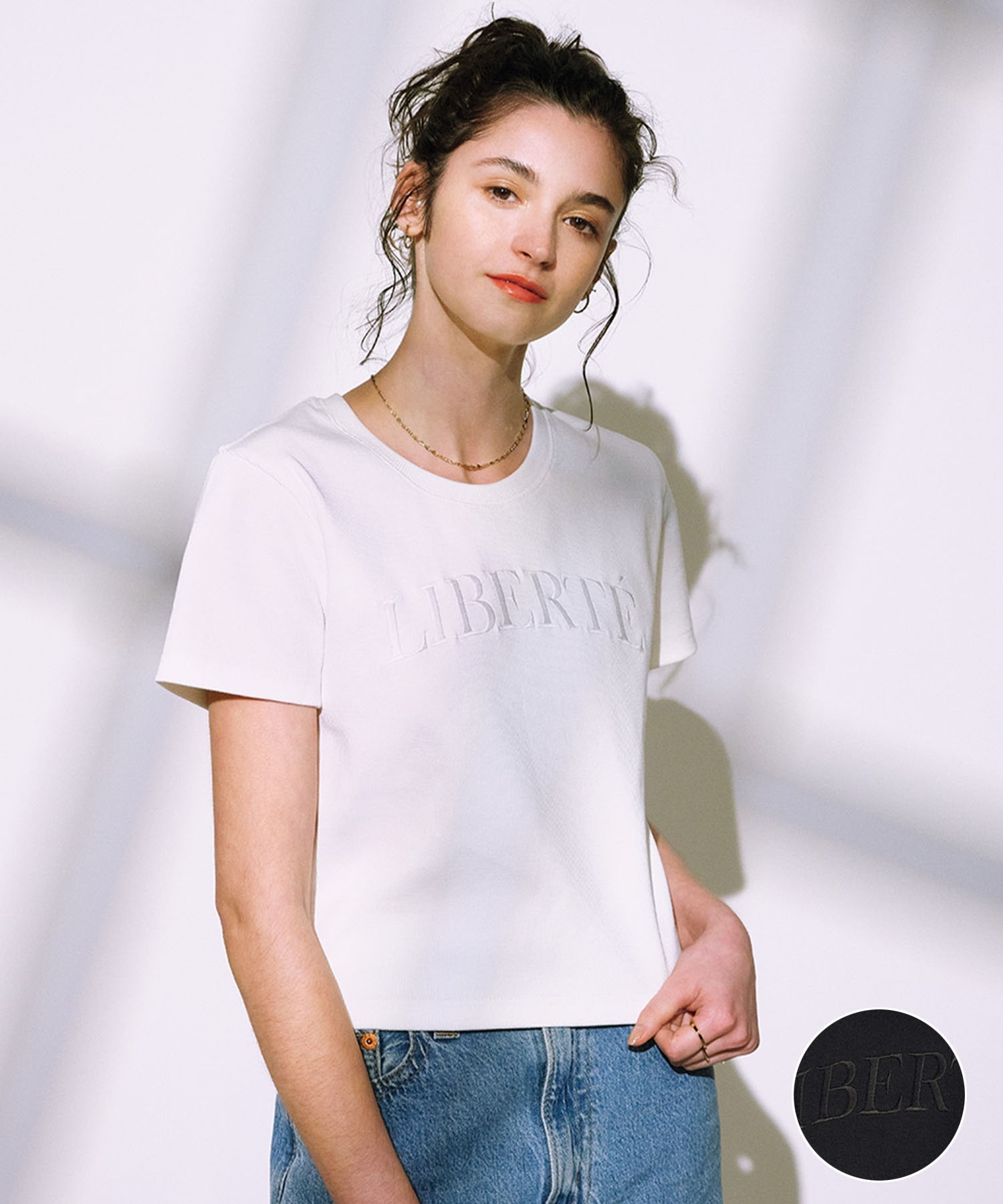 RIKKA FEMME リッカファム 半袖 Tシャツ レディース リブ刺しゅうTシャツ RF25SS14(BLK-SM)