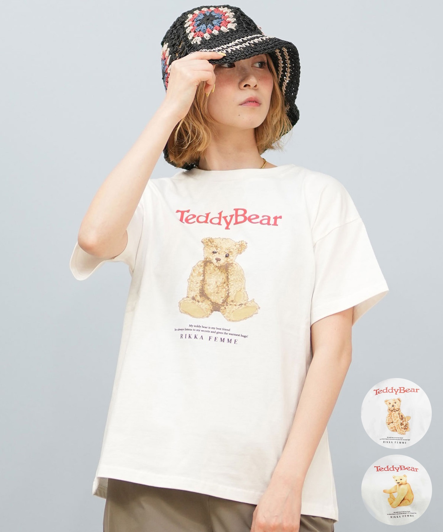 RIKKA FEMME リッカファム 半袖 Tシャツ レディース オーバーサイズ テディベア RF25HS01