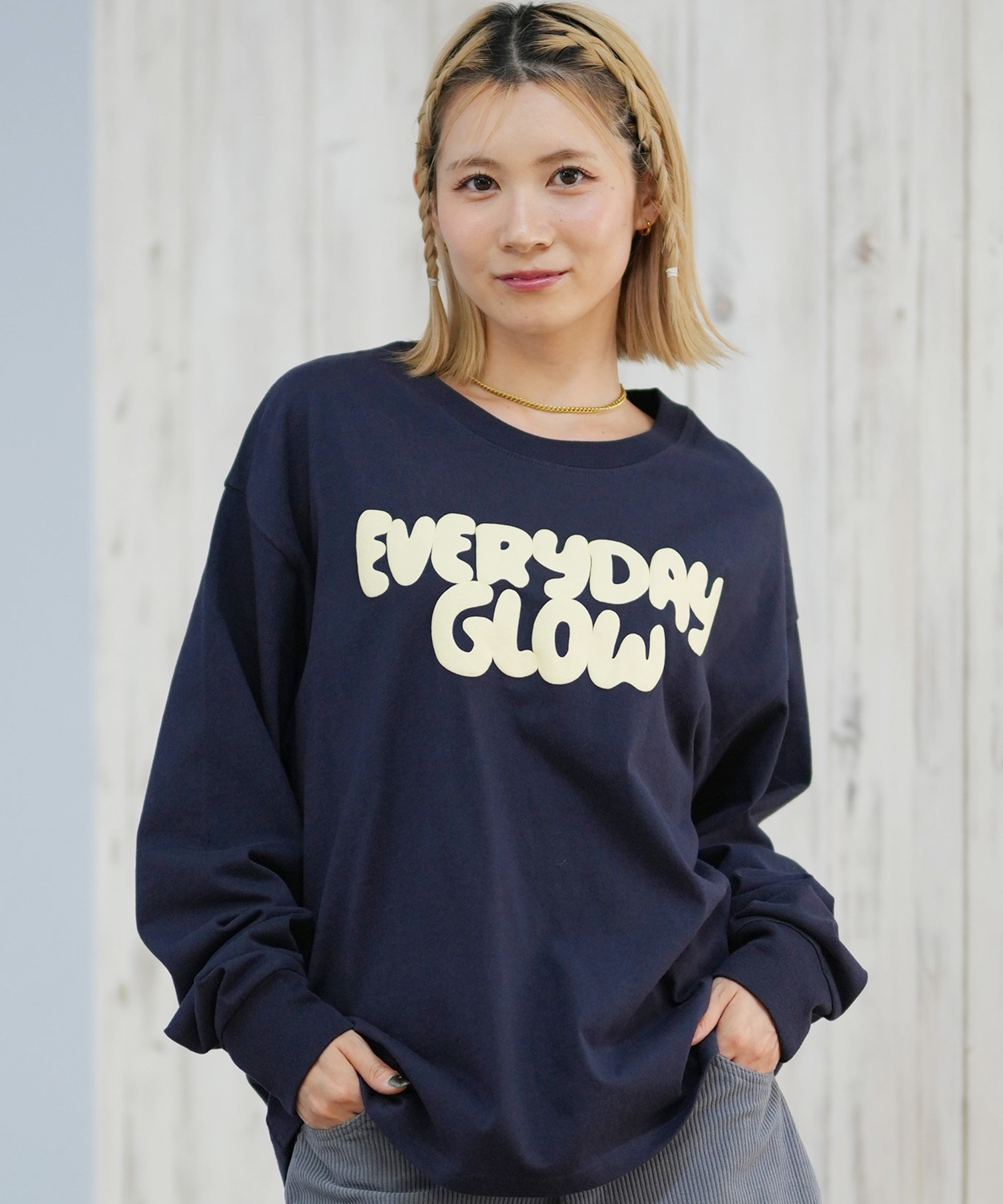 RIKKA FEMME リッカファム 長袖 Tシャツ ロンT レディース 発泡プリント RF25FW01(NVY-FREE)
