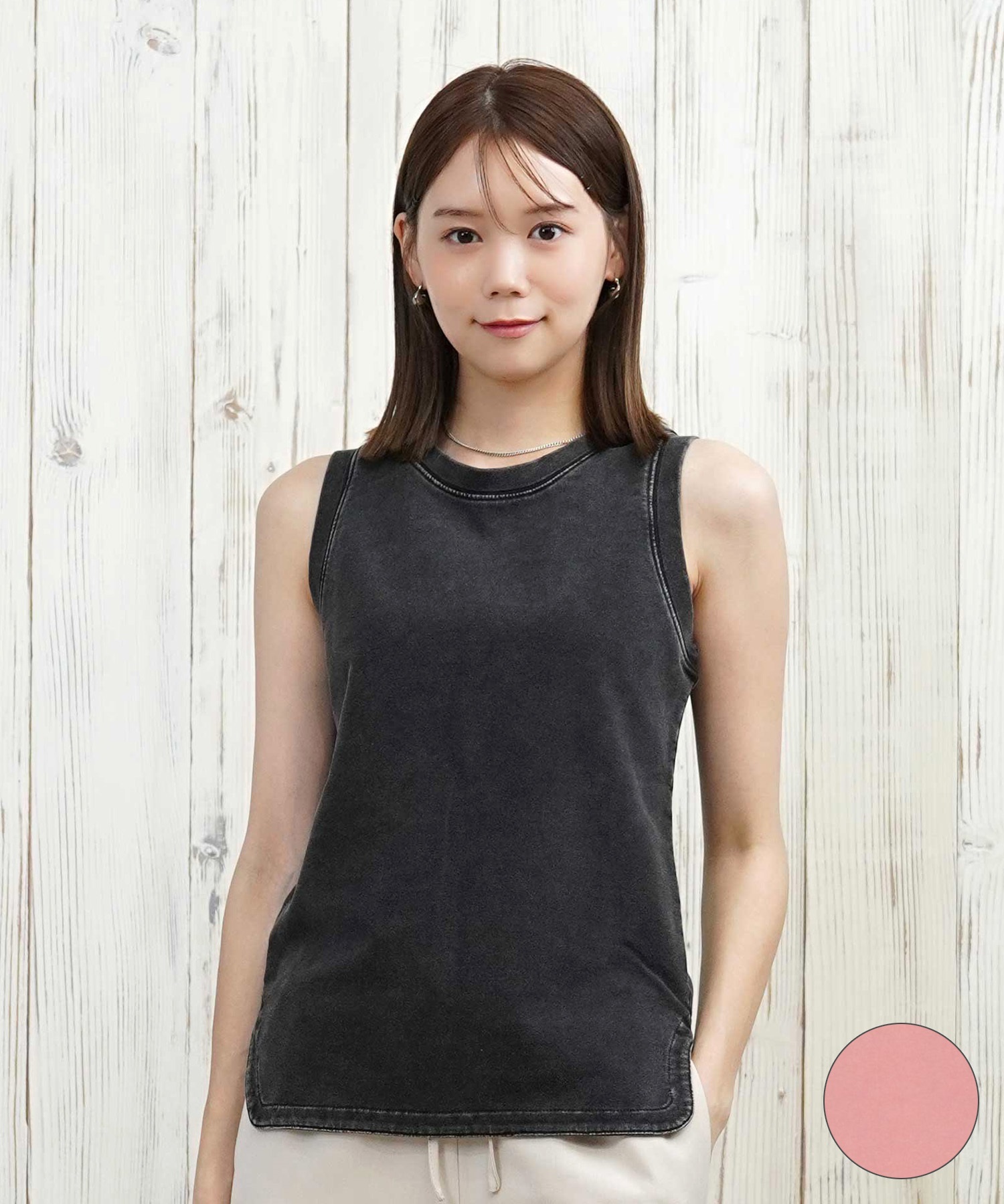 RIKKA FEMME リッカファム タンクトップ レディース ノースリーブ 袖なし 無地 シンプル ストレッチ RF25HS05(CGY-SM)