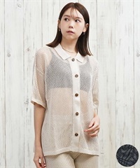 RIKKA FEMME リッカファム 半袖 シャツ レディース サマーニット メッシュニットシャツ シンプル RF25HS09(IVO-FREE)