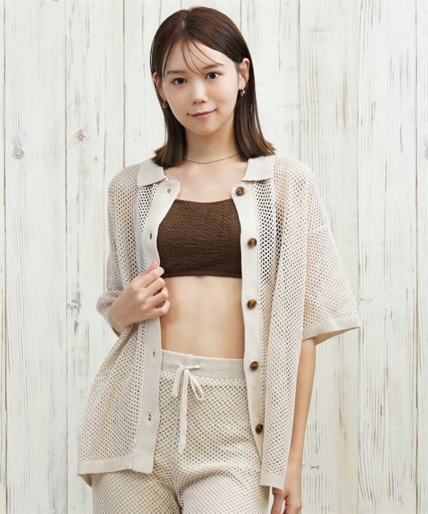 RIKKA FEMME リッカファム 半袖 シャツ レディース サマーニット メッシュニットシャツ シンプル RF25HS09