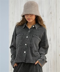 RIKKA FEMME リッカファム 長袖 デニムシャツ レディース スウェット シャツジャケット セットアップ対応 RF25FW19(BLK-SM)