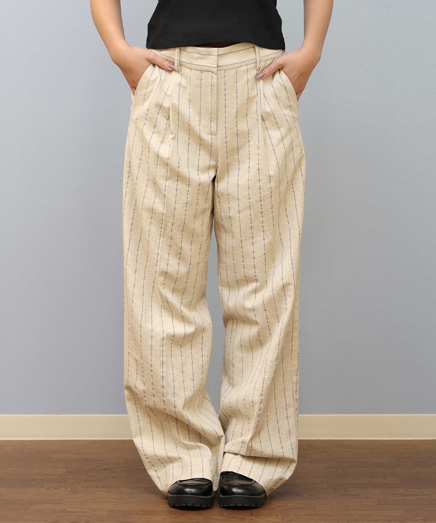 RIKKA FEMME リッカファム ストライプ ストレートパンツ ボトムス RF25SS02(IVO-SM)