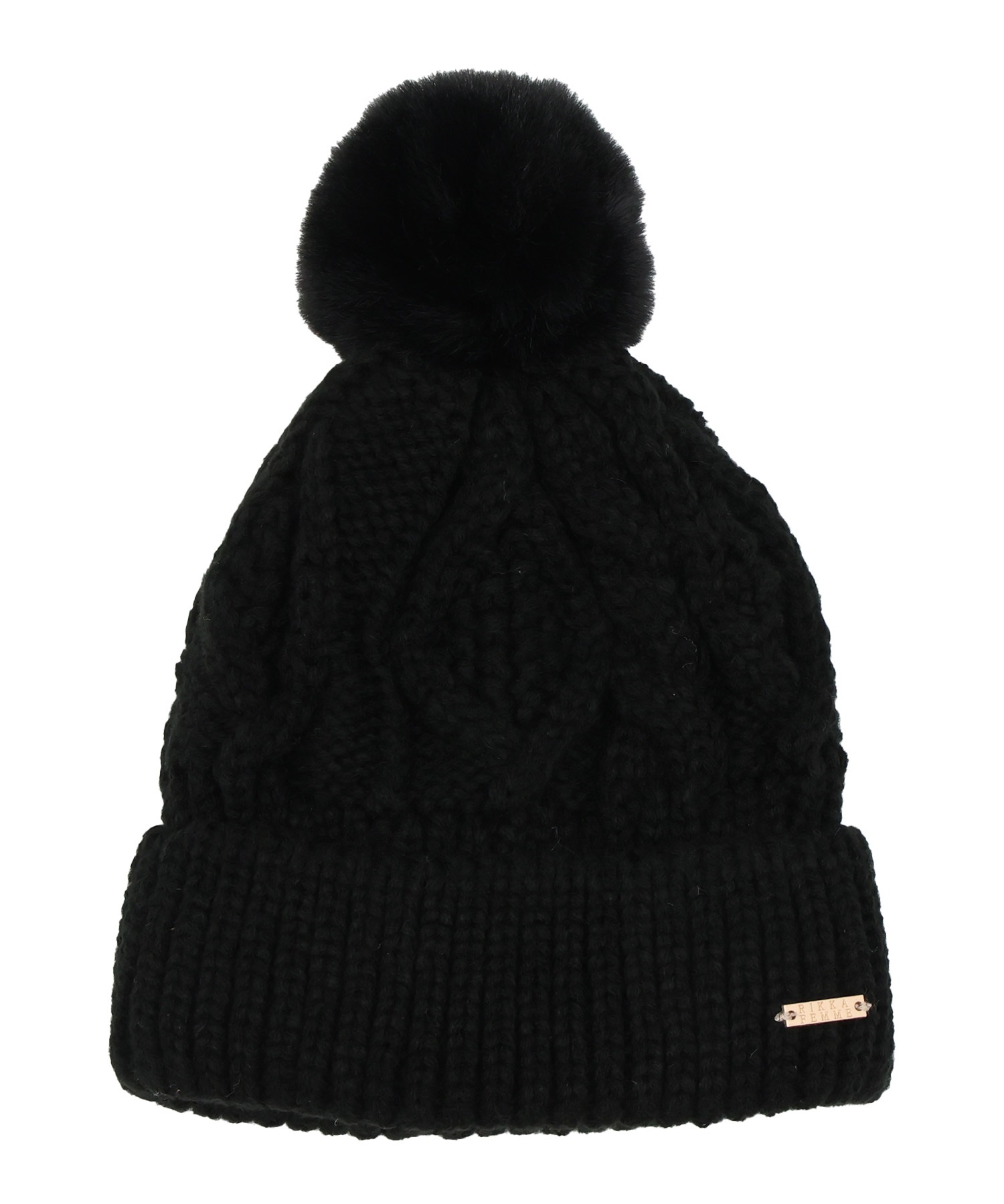 RIKKA FEMME リッカファム ビーニー 帽子 ニット帽 ニットキャップ ケーブル編み ポンポン RFAC25FW02(BLK-FREE)