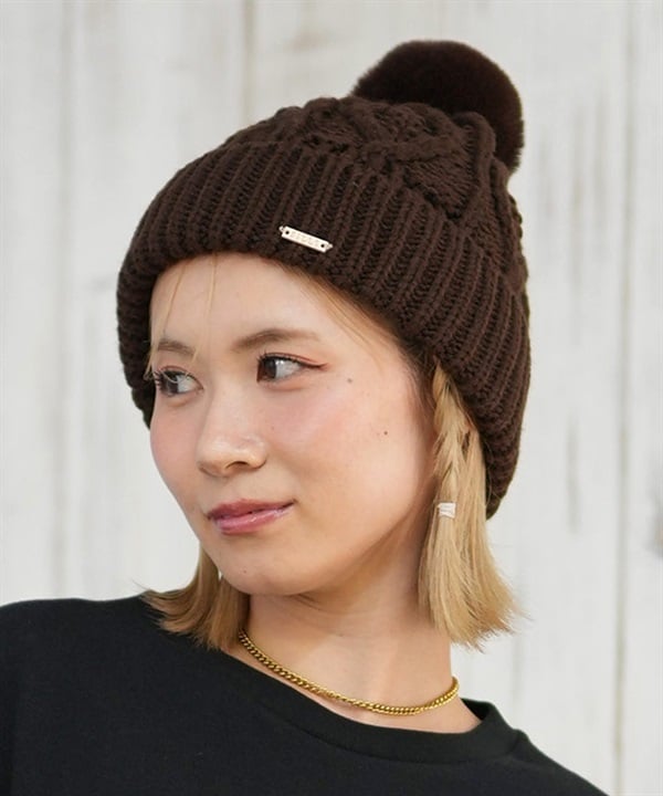 RIKKA FEMME リッカファム ビーニー 帽子 ニット帽 ニットキャップ ケーブル編み ポンポン RFAC25FW02