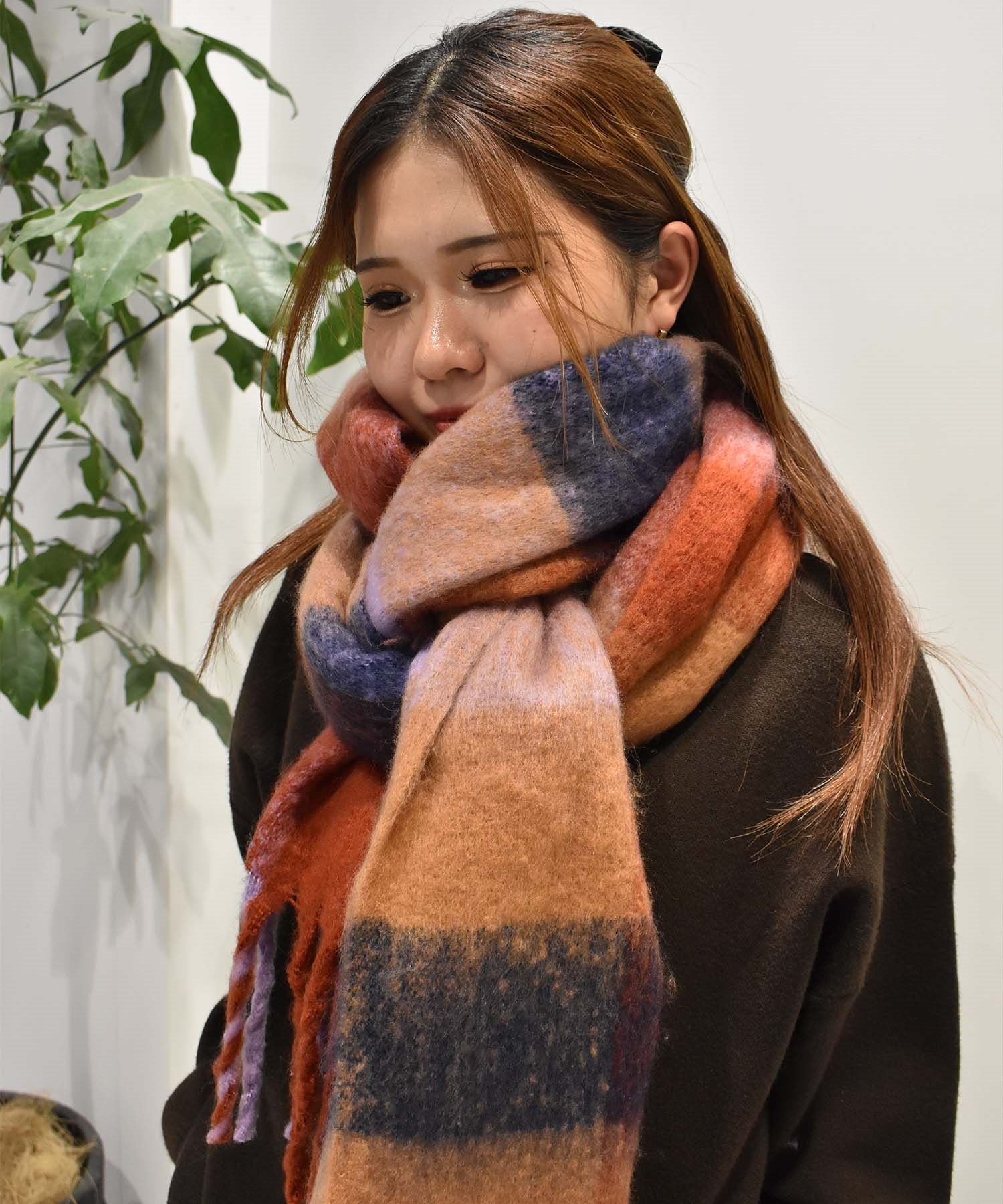 RIKKA FEMME リッカファム マフラー チェック フリンジマフラー RFAC25FW07(ORG-FREE)