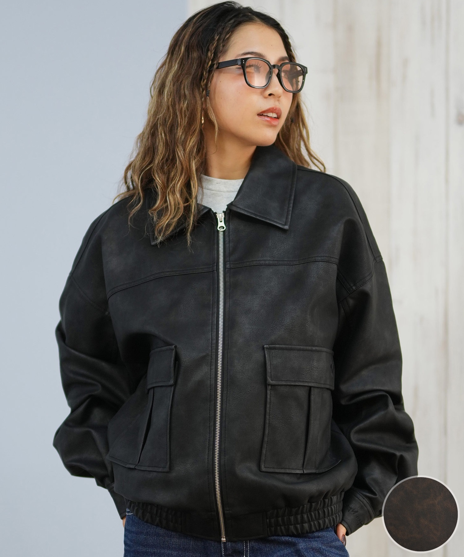 Roxy ロキシー ウィメンズ エコ レザージャケット オーバーサイズ ROXY ロキシー ジャケット レディース シンプル ワンポイント ロゴ MY