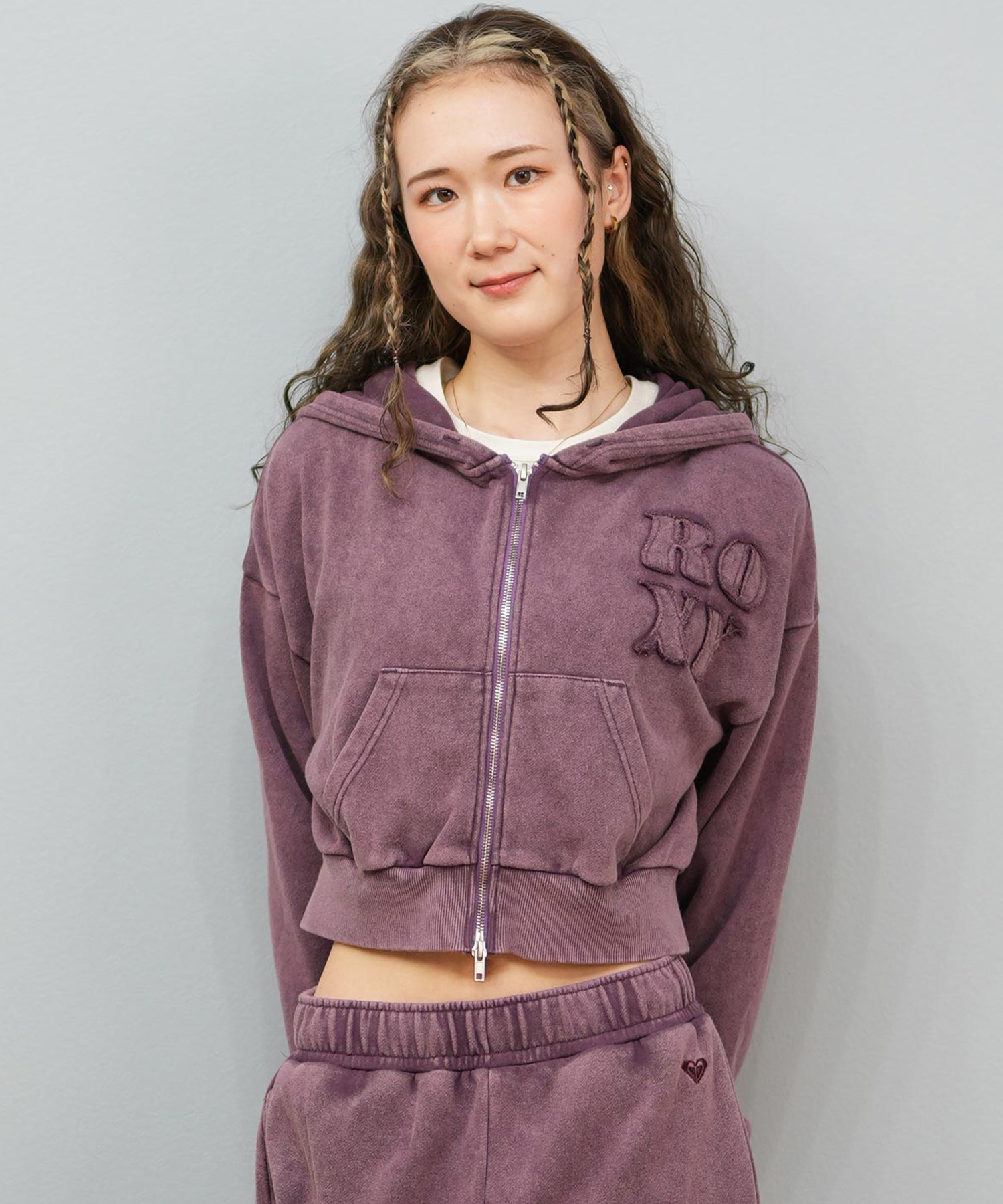 ROXY ロキシー ジップアップ パーカー レディース ウォッシュ加工 クロップド丈 ショート丈 セットアップ対応 YOLO ZIP RZP254034(BER-S)
