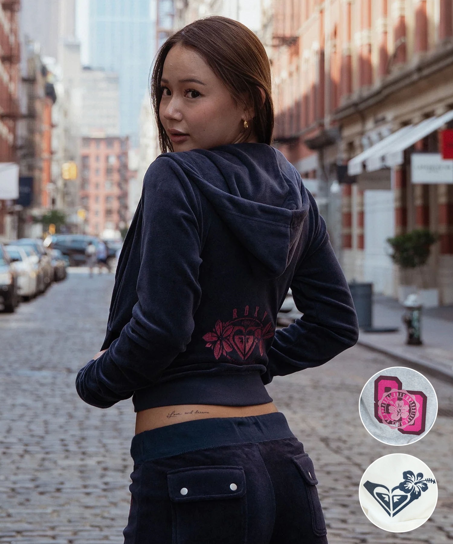 ROXY ロキシー × MANA ジップアップ パーカー レディース ベロア ショート丈 セットアップ対応 ROXY CRUISERS RZP254617T(NVY-M)
