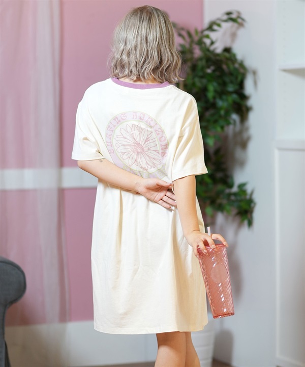 ROXY ロキシー ワンピース レディース Tシャツワンピ 半袖 膝丈 バックプリント リンガーシャツ RDR251653M
