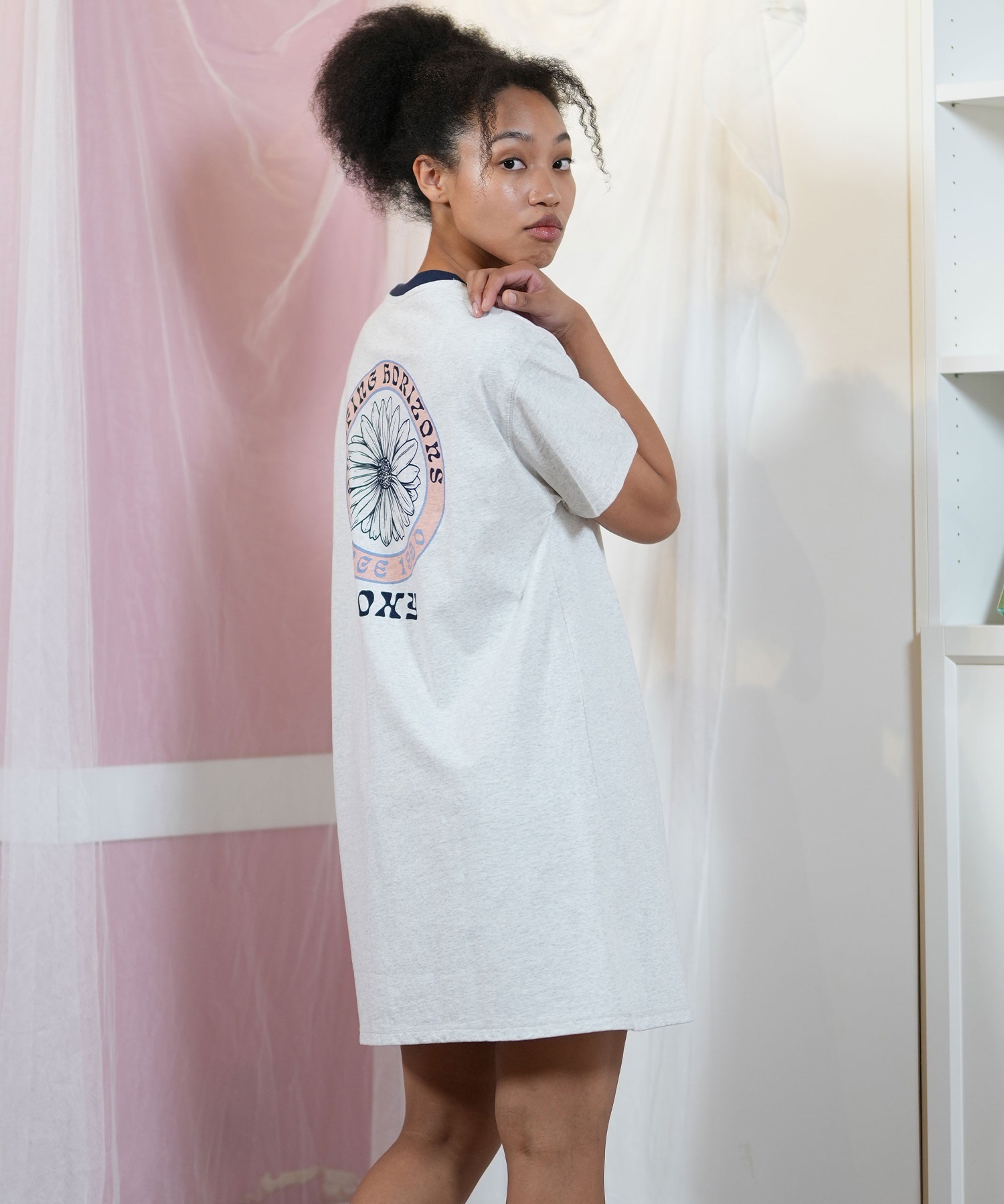 ROXY ロキシー ワンピース レディース Tシャツワンピ 半袖 膝丈 バック