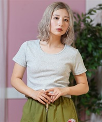 ROXY ロキシー 半袖 Tシャツ レディース ミニT フロントロゴ ラインストーン クロップド丈 RST251649M(GRY-M)