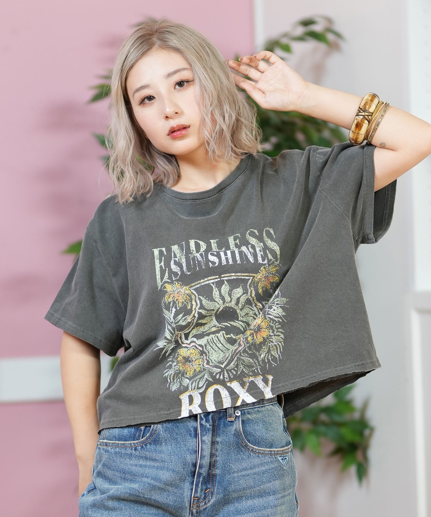 ROXY ロキシー 半袖 Tシャツ レディース フロントプリント クロップド丈 RST251651M(BGR-M)