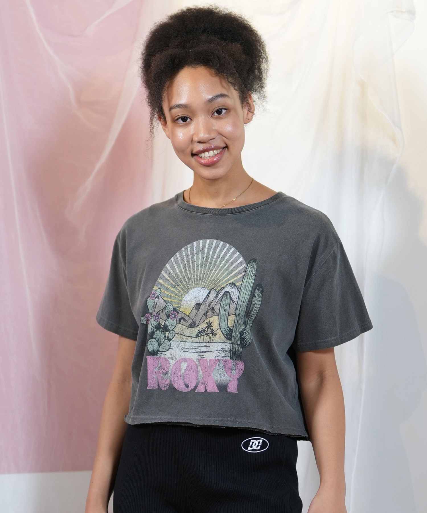 ROXY ロキシー 半袖 Tシャツ レディース フロントプリント クロップド丈 RST251651M(BPK-M)
