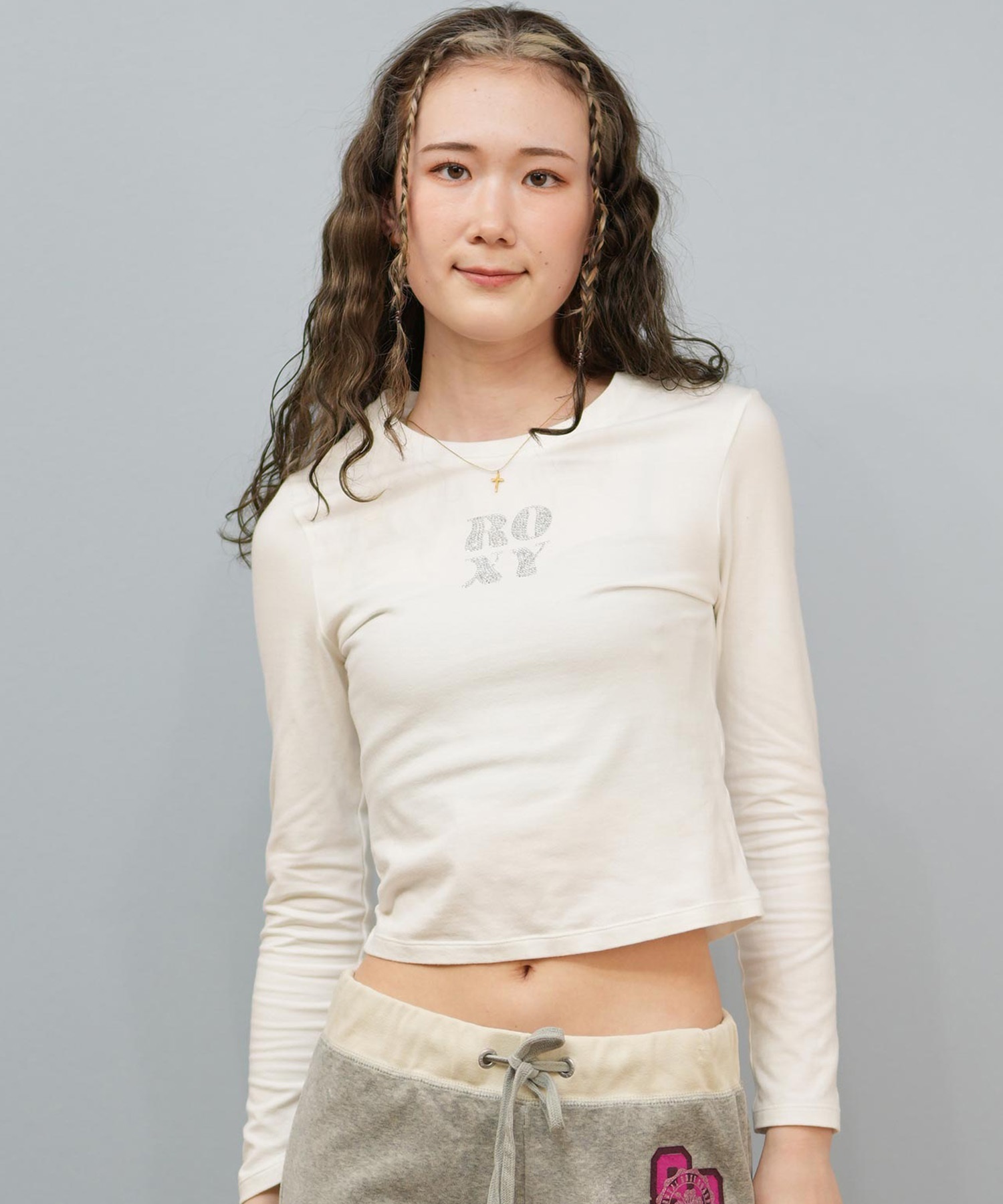 ROXY ロキシー 長袖 Tシャツ ロンT レディース クロップド丈 ショート丈 ロゴ SPARKLY ロンT RLT254035(WHT-M)