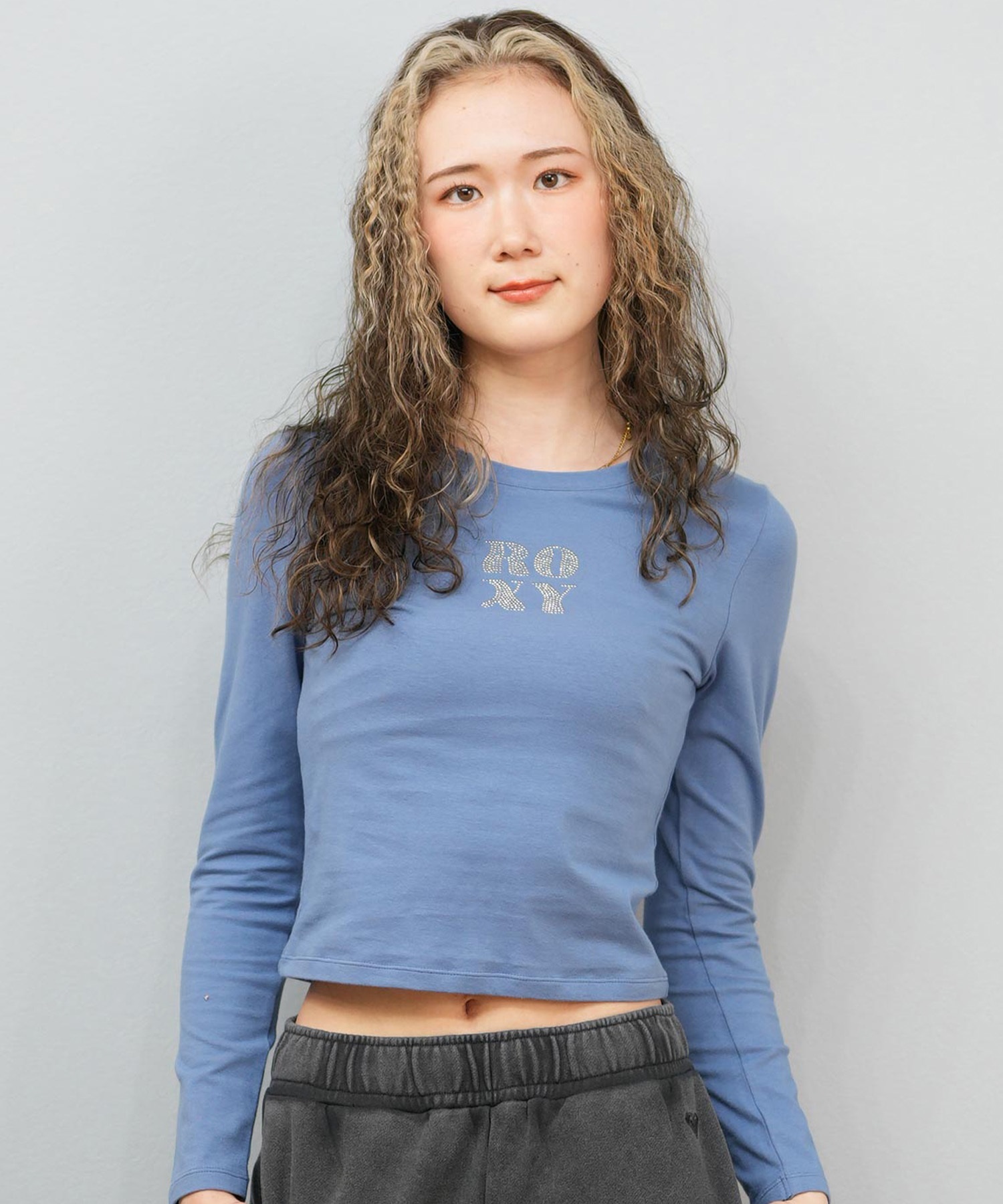 ROXY ロキシー 長袖 Tシャツ ロンT レディース クロップド丈 ショート丈 ロゴ SPARKLY ロンT RLT254035(BLU-M)