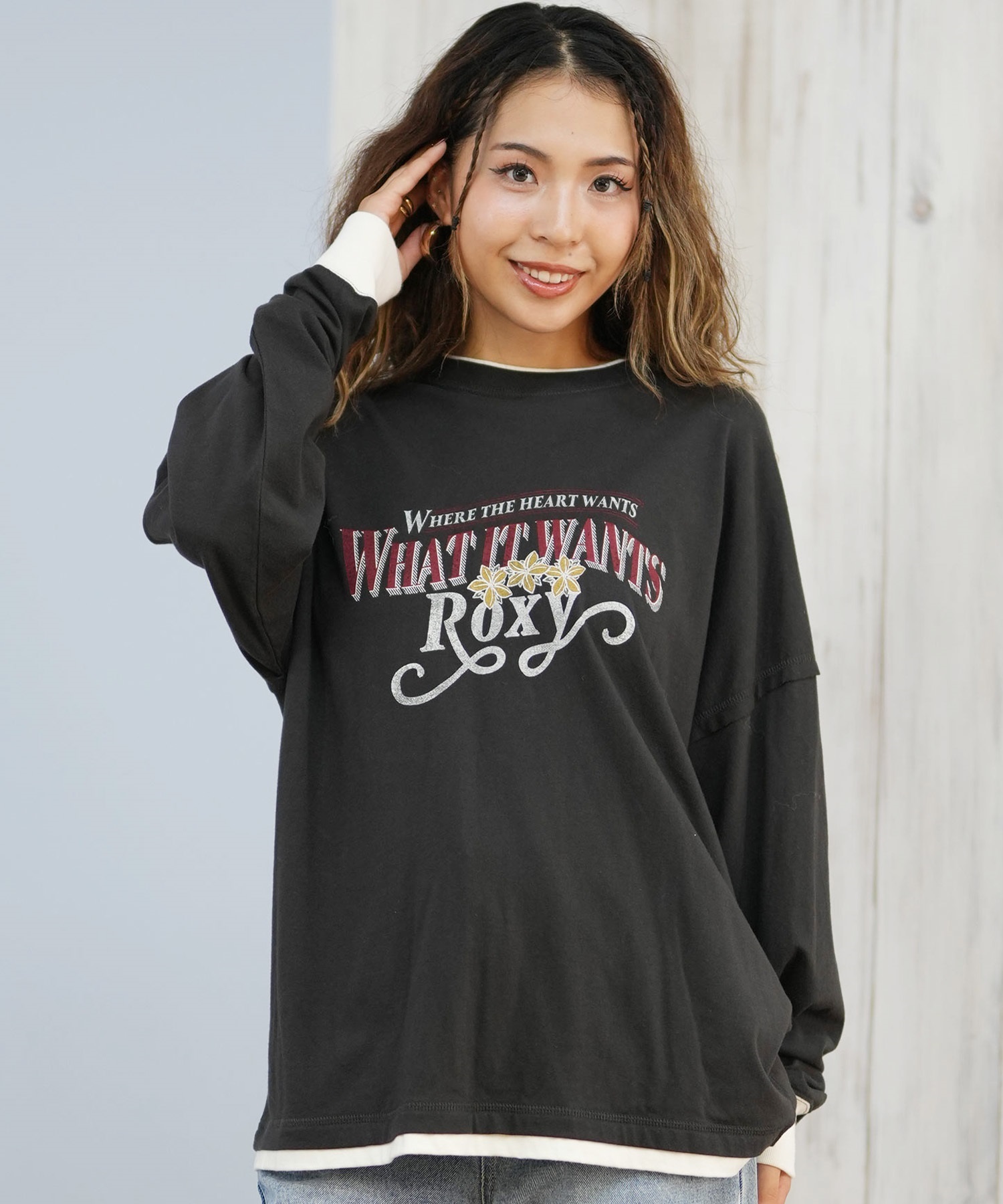 ROXY ロキシー 長袖 Tシャツ ロンT レディース ロゴ 古着風