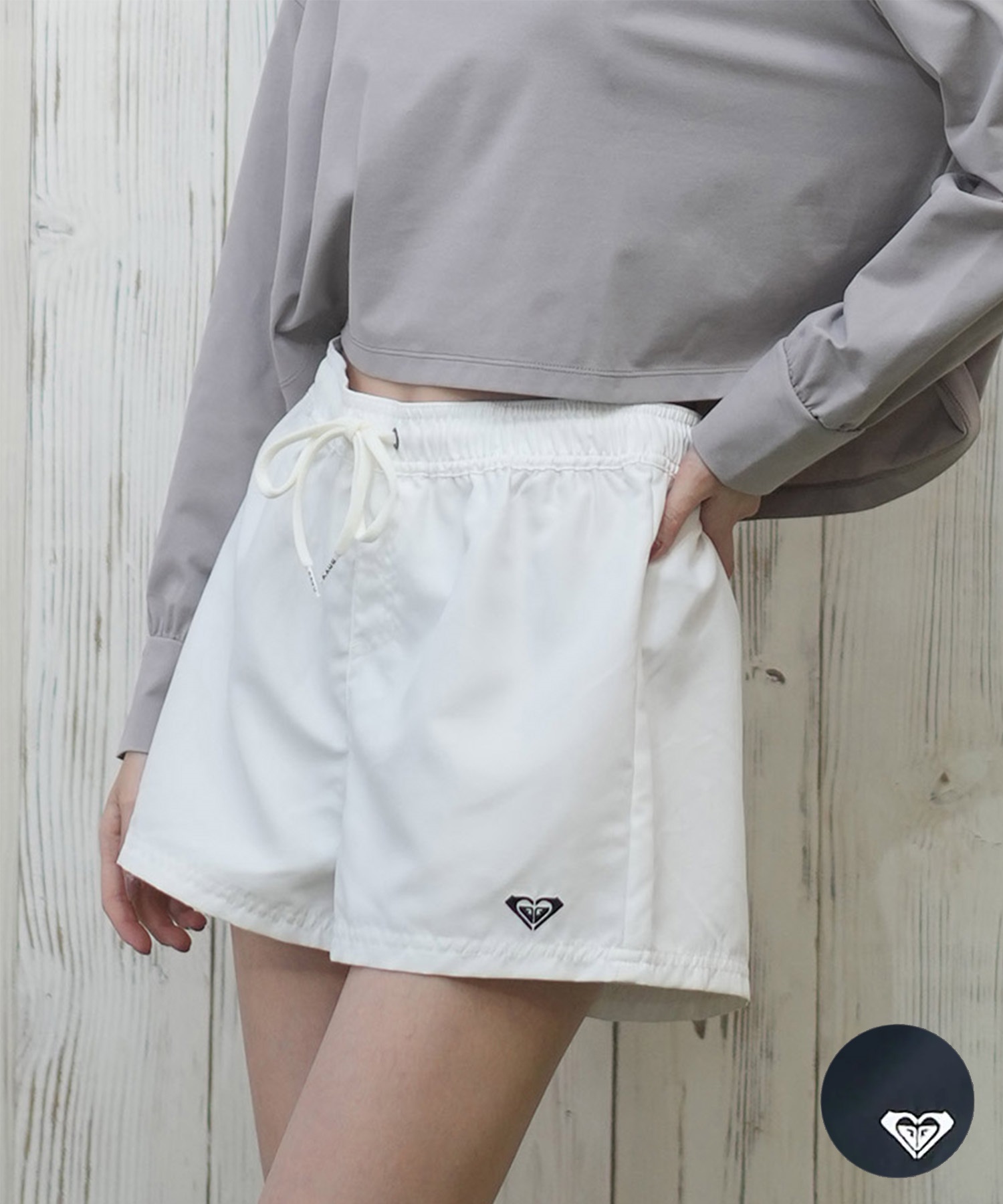 ROXY ロキシー 水着 レディース トランクス ボードショーツ ショートパンツ ワンポイント ロゴ 水陸両用 RBS255011(WHT-S)