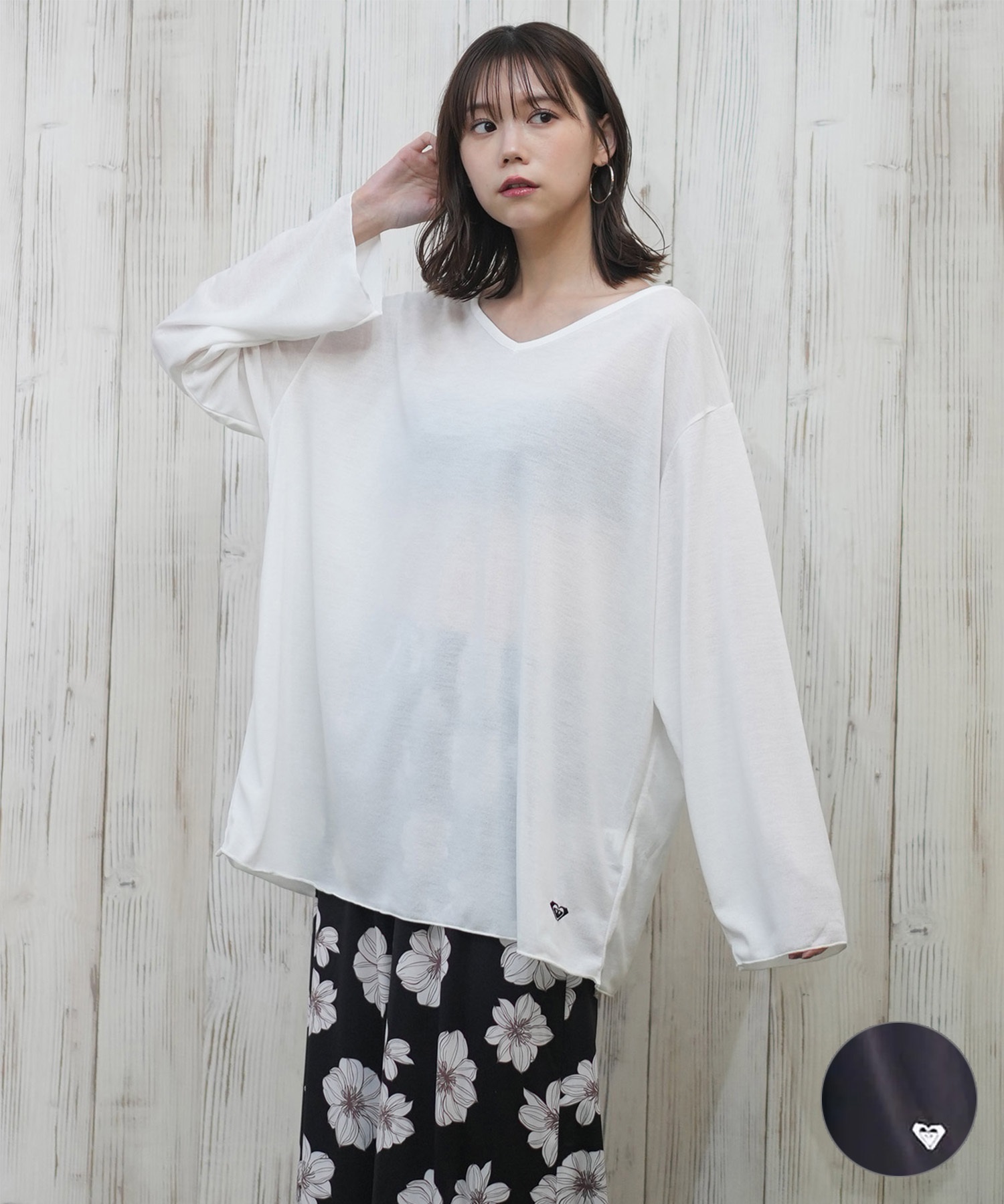 ROXY ロキシー 水着 レディース ラッシュガード 長袖 Tシャツ ロンT Vネック カットソー 水陸両用 UVカット TIDAL CREST RLY251050(WHT-M)