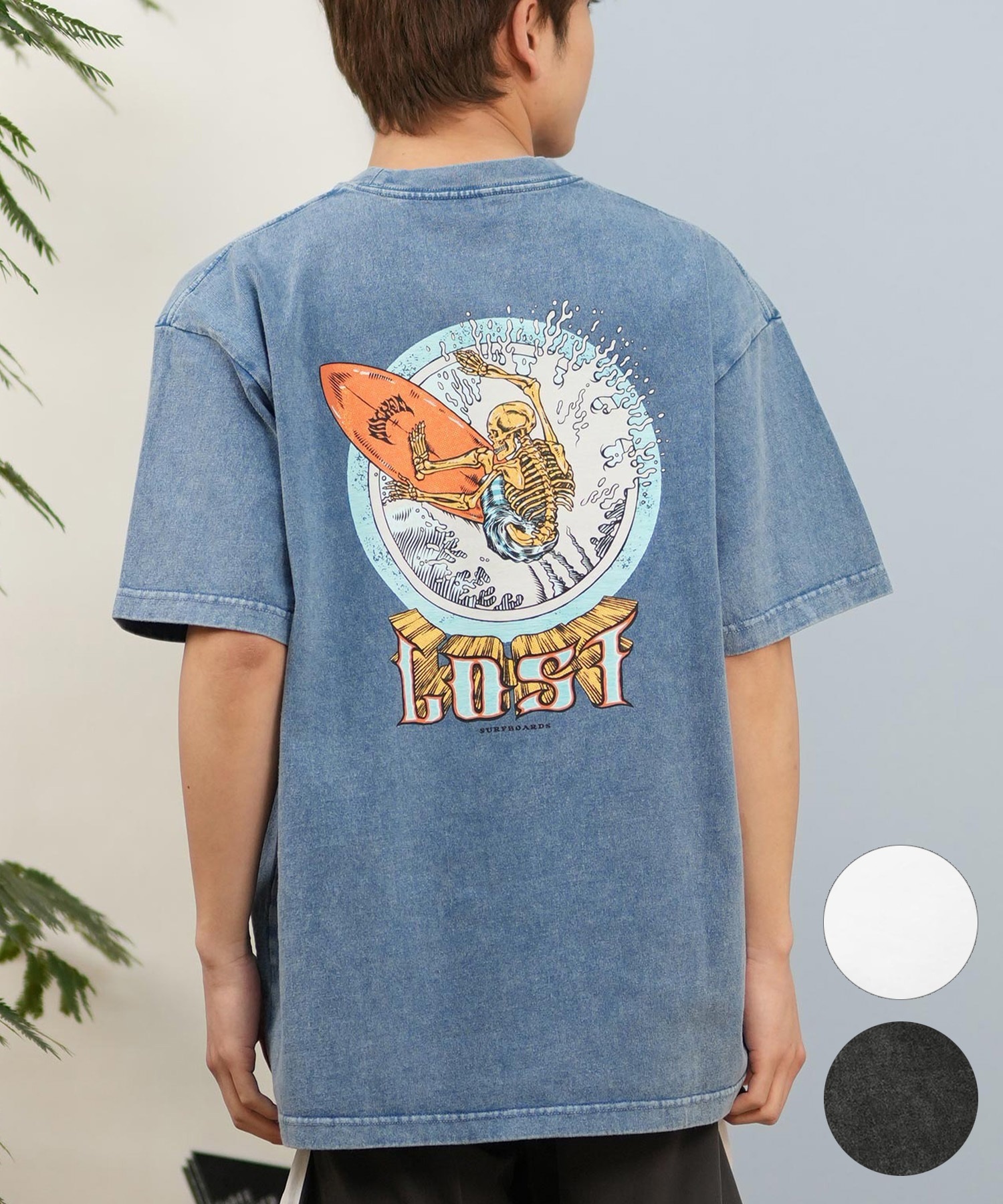 LOST ロスト 半袖 Tシャツ メンズ バックプリント ヘビーウェイト L25S-2101 ムラサキスポーツ限定(WHT-M)