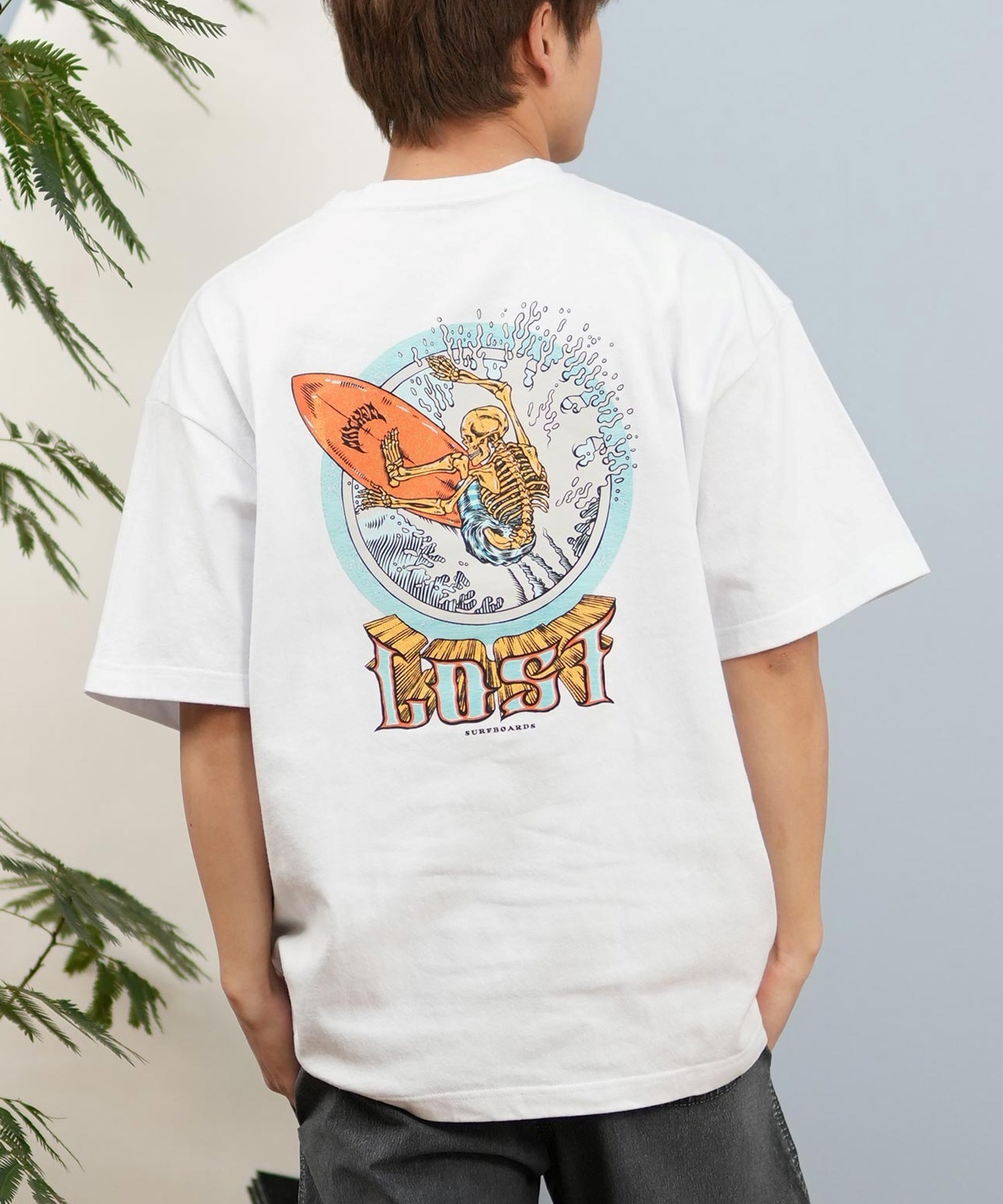 LOST ロスト 半袖 Tシャツ メンズ バックプリント ヘビーウェイト L25S-2101 ムラサキスポーツ限定(WHT-M)