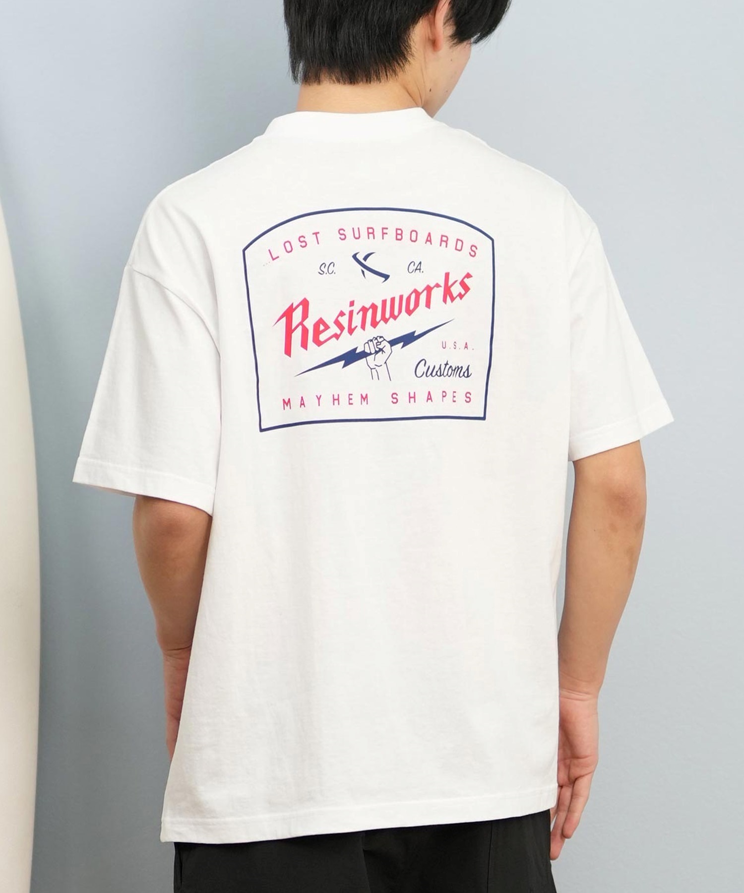 LOST ロスト 半袖 Tシャツ メンズ バックプリント ヘビーウェイト L25S-2109 ムラサキスポーツ限定(WHT-M)