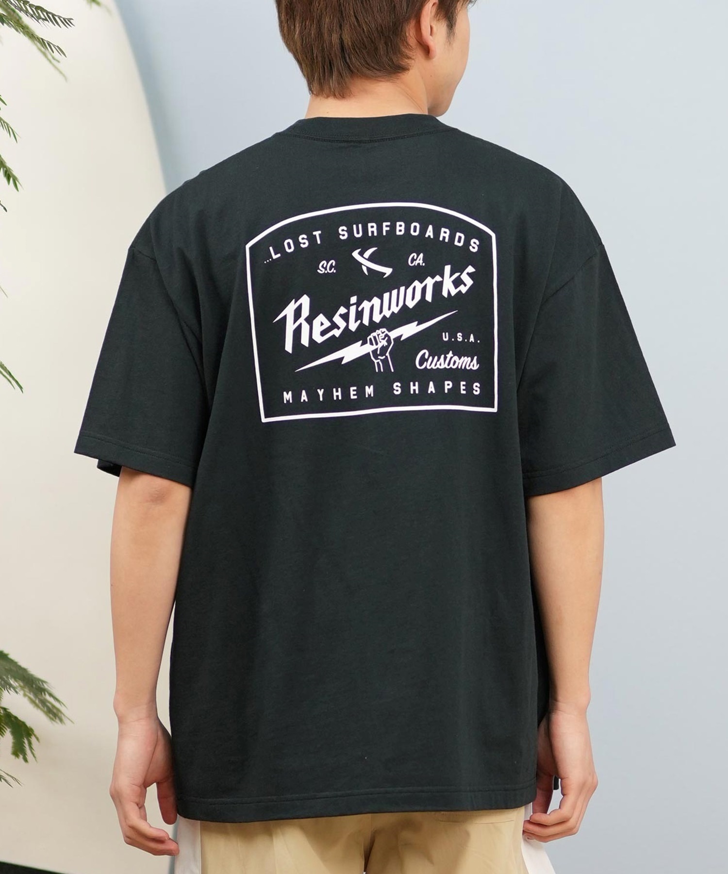 LOST ロスト 半袖 Tシャツ メンズ バックプリント ヘビーウェイト L25S-2109 ムラサキスポーツ限定(BLK-M)