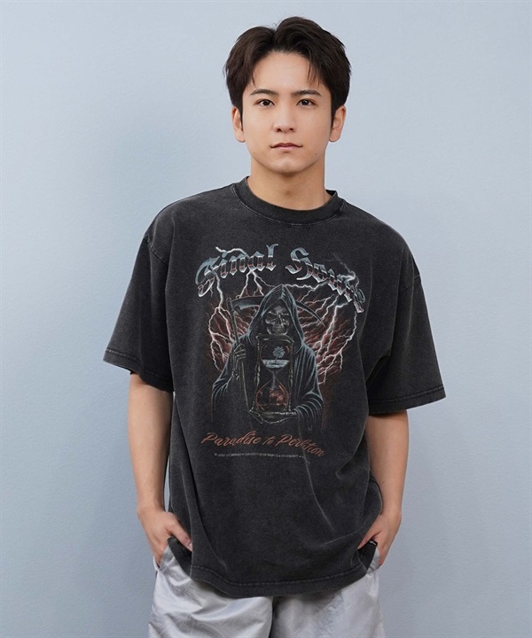 LOST ロスト 半袖 Tシャツ メンズ 古着風 ヴィンテージ加工 フロントプリント L25S-2112 ムラサキスポーツ限定