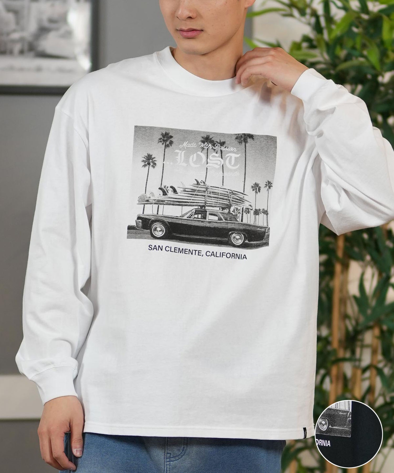 lost ロスト 長袖 Tシャツ メンズ フロントプリント オーバーサイズ ユニセックス ムラサキスポーツ限定 L25S2205(BLACK-M)