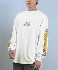 LOST ロスト 長袖 Tシャツ ロンT メンズ 袖プリント 古着風 ヴィンテージ加工 L25F-2204 ムラサキスポーツ限定(WHT-M)
