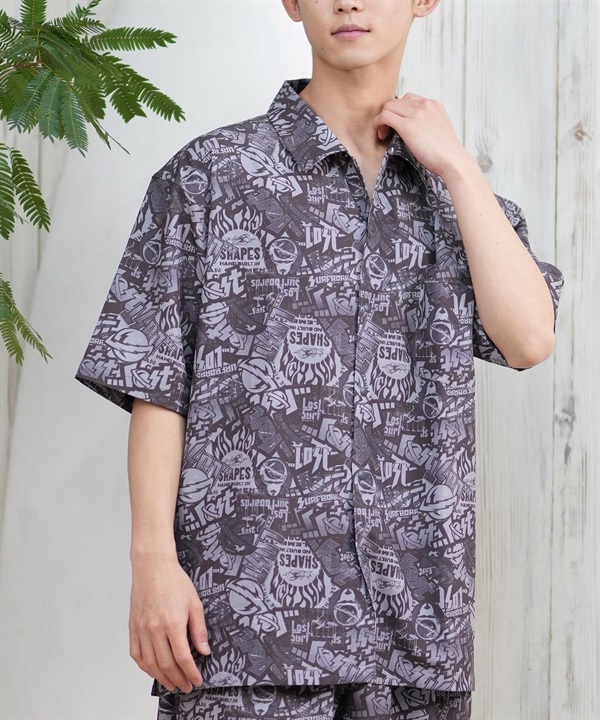 LOST ロスト 半袖シャツ メンズ 総柄 柄シャツ 水陸両用 セットアップ対応 L25S-2401 ムラサキスポーツ限定