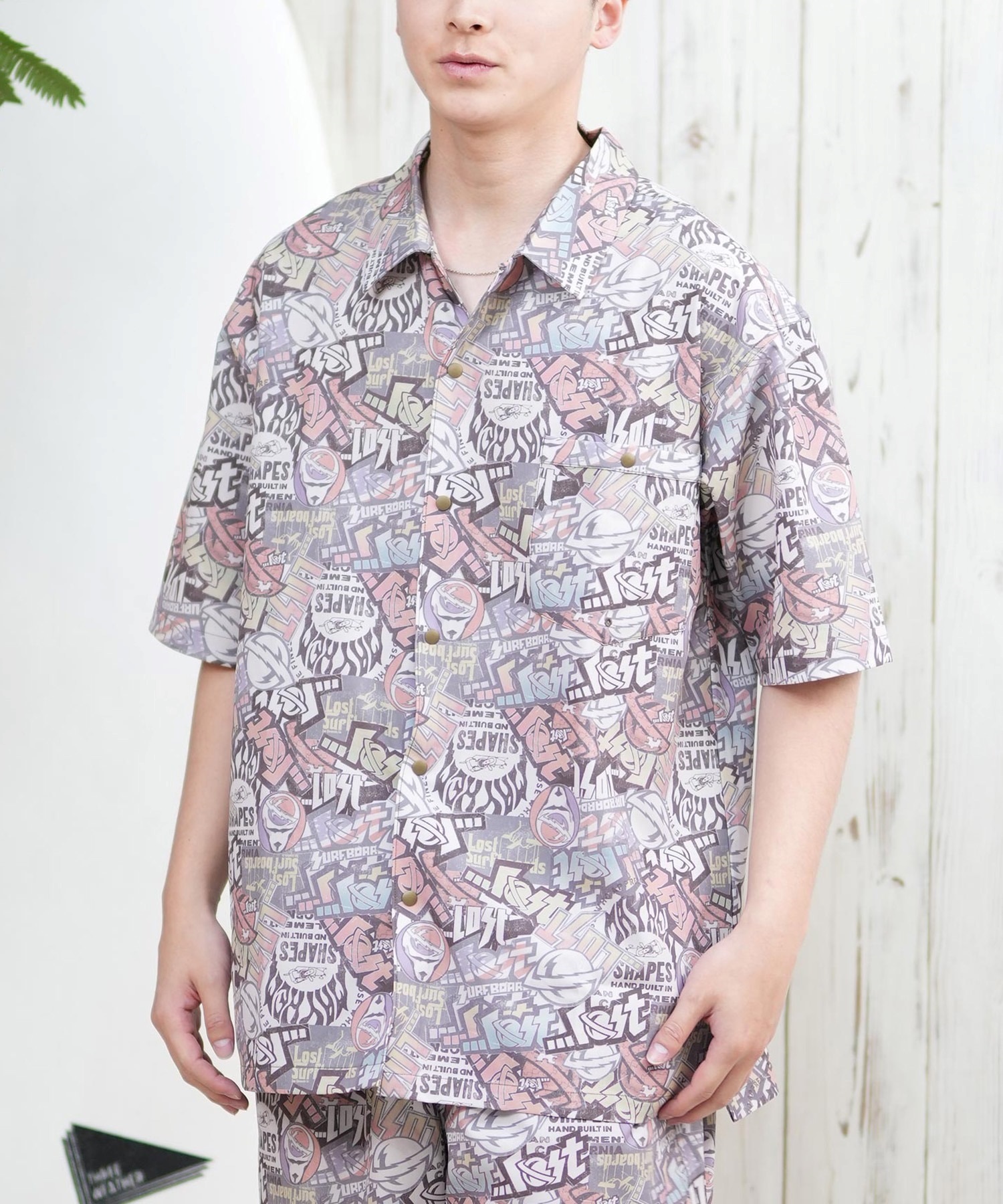 LOST ロスト 半袖シャツ メンズ 総柄 柄シャツ 水陸両用