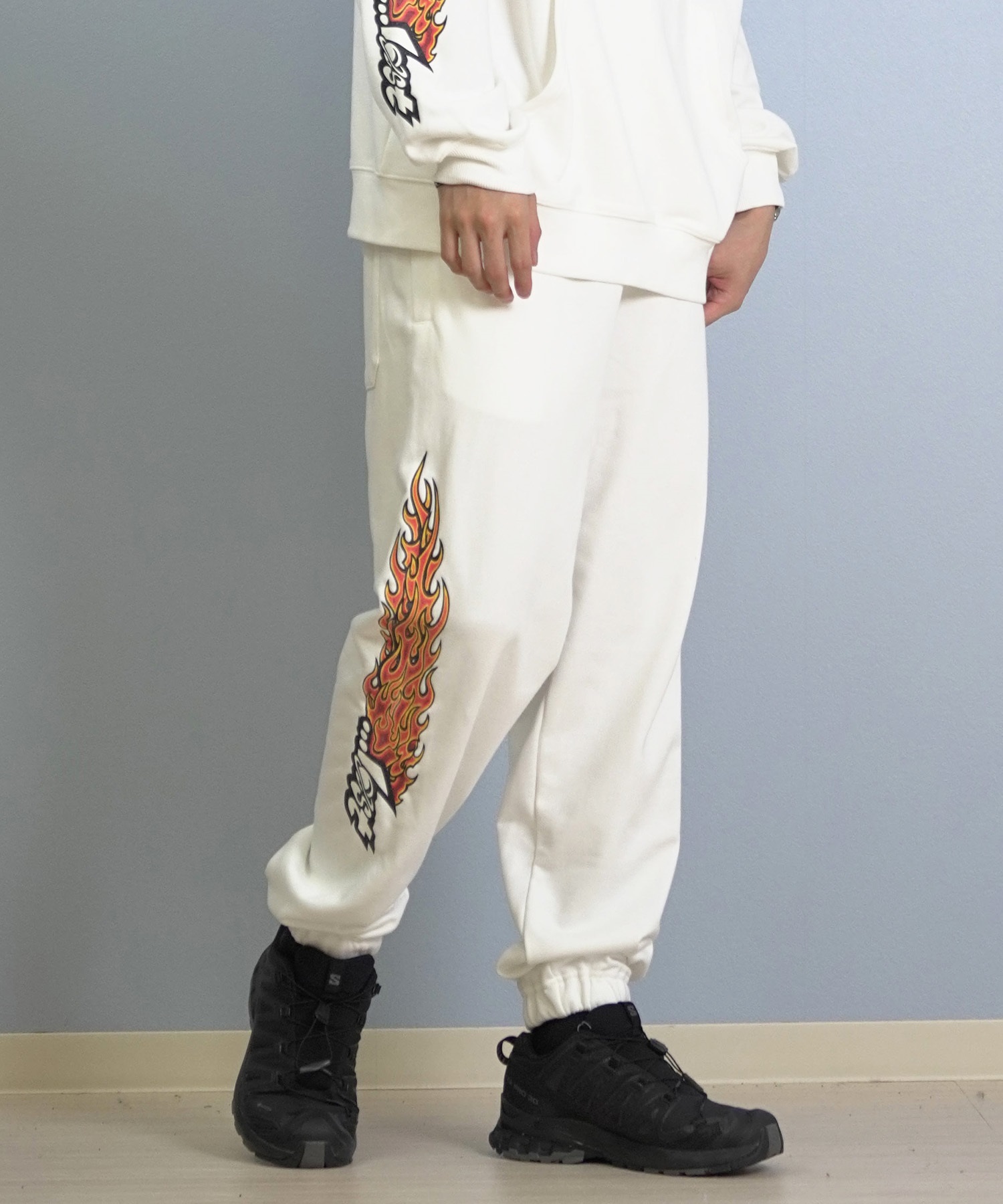 LOST ロスト ロングパンツ メンズ スウェットパンツ 古着風 ヴィンテージ加工 裏毛 セットアップ対応 L25F-3102 ムラサキスポーツ限定(WHT-M)