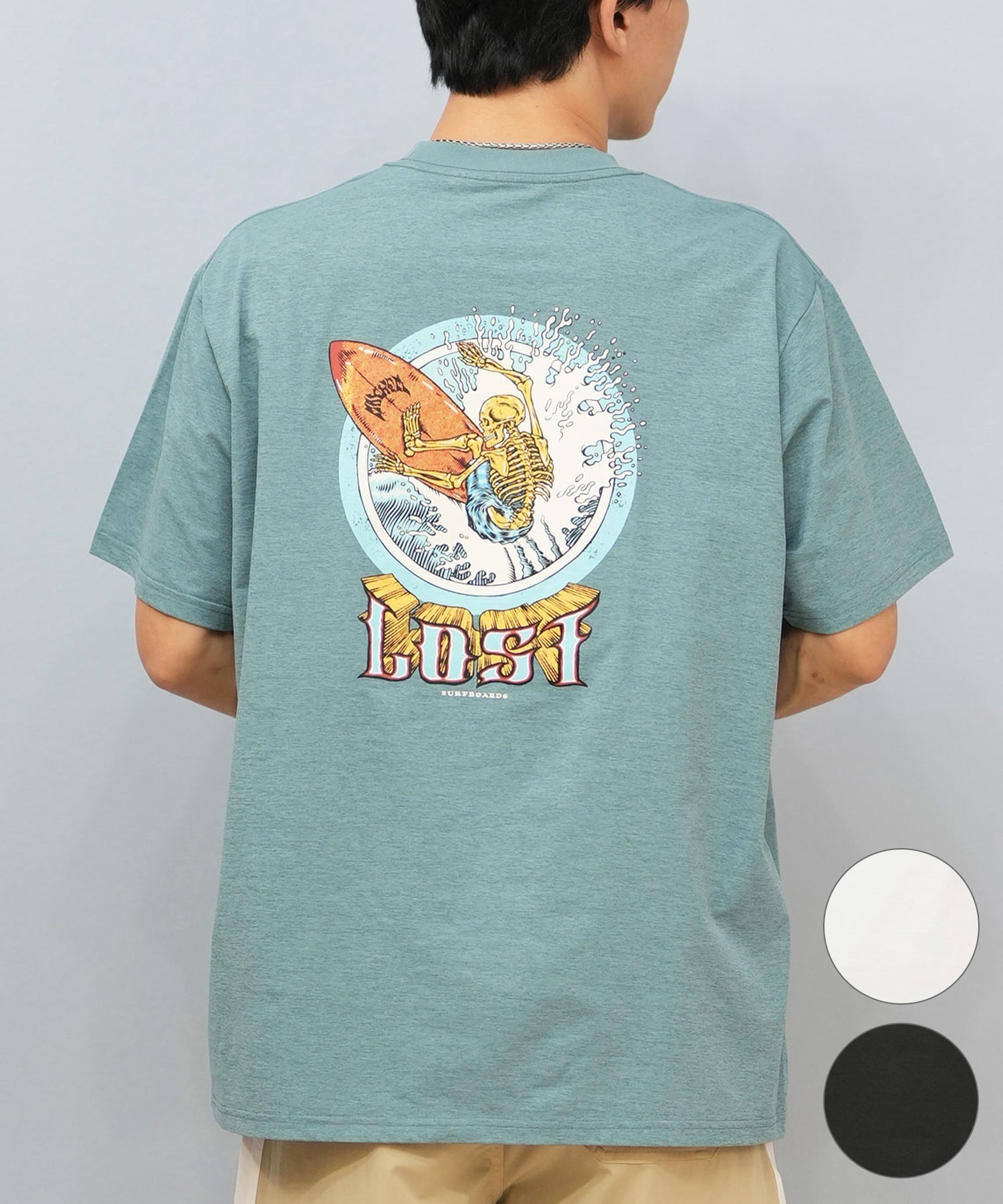 LOST ロスト 水着 ラッシュガード 半袖 Tシャツ メンズ バックプリント 水陸両用 吸水速乾 UVカット L25S-4302 ムラサキスポーツ限定(WHT-M)
