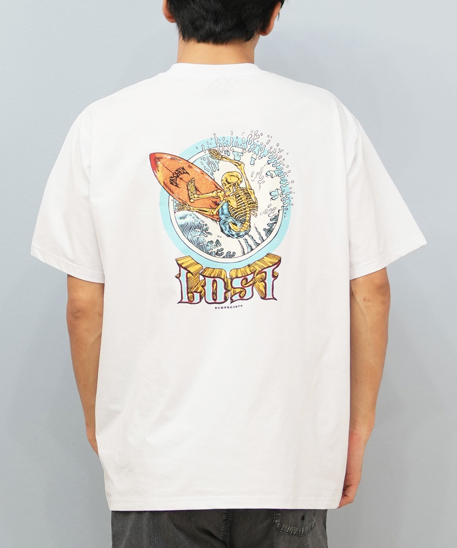 LOST ロスト 水着 ラッシュガード 半袖 Tシャツ メンズ バックプリント 水陸両用 吸水速乾 UVカット L25S-4302 ムラサキスポーツ限定(WHT-M)