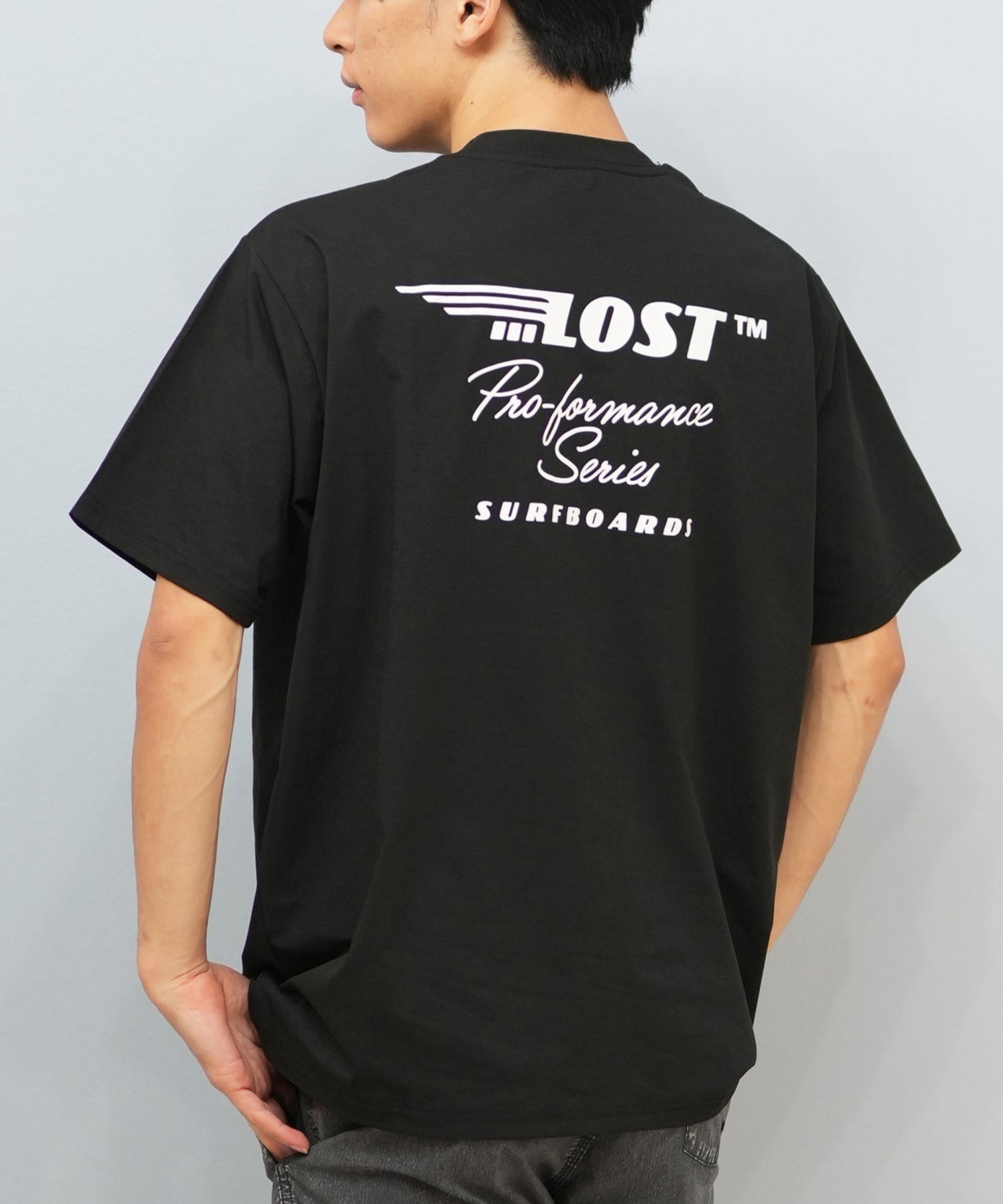 LOST ロスト 水着 ラッシュガード 半袖 Tシャツ メンズ バックプリント 水陸両用 吸水速乾 UVカット L25S-4303 ムラサキスポーツ限定(BLK-M)