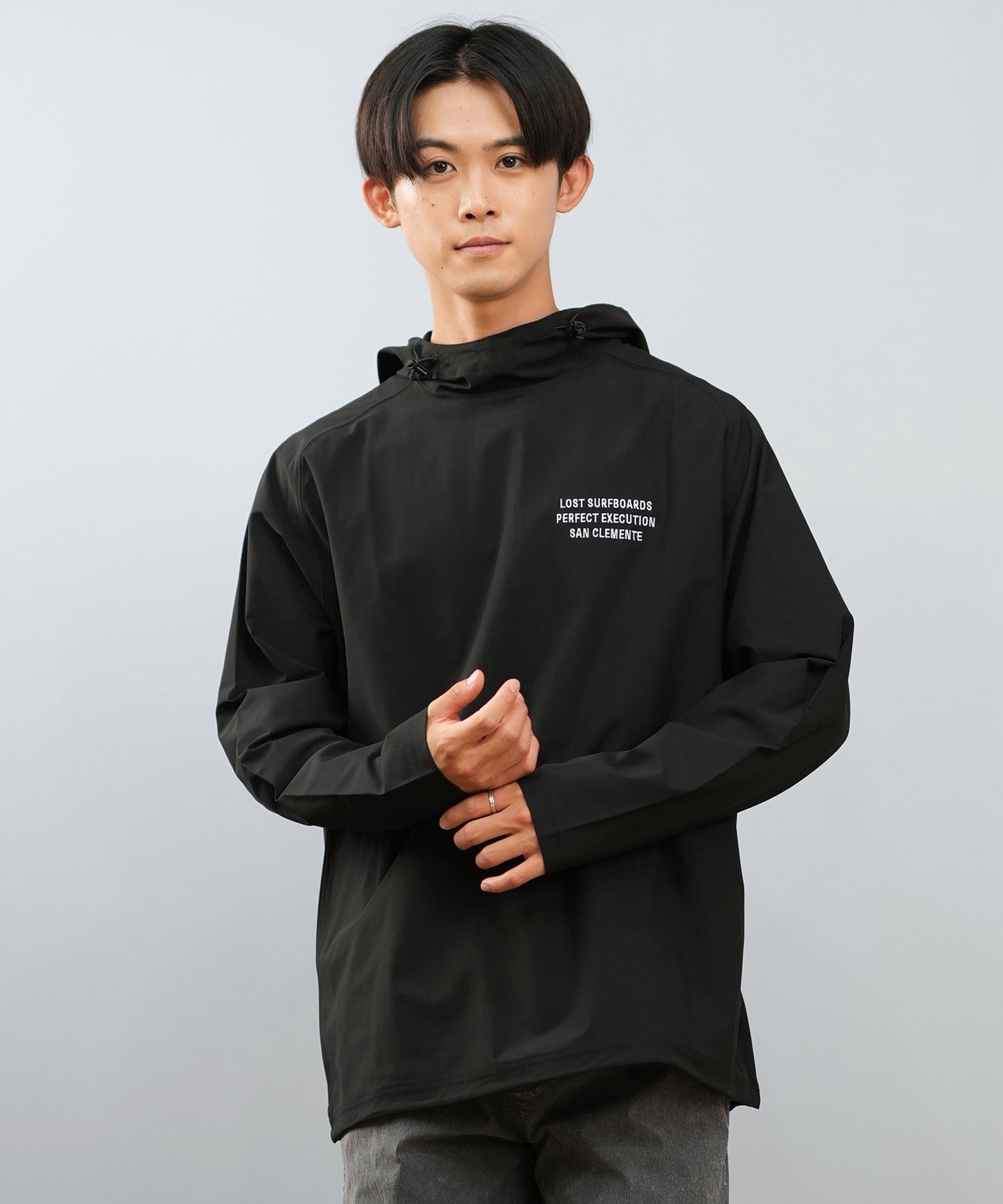 LOST ロスト 水着 ラッシュガード 長袖 Tシャツ ロンT メンズ 水陸両用 フード UVカット L25S-4308 ムラサキスポーツ限定(BLK-M)