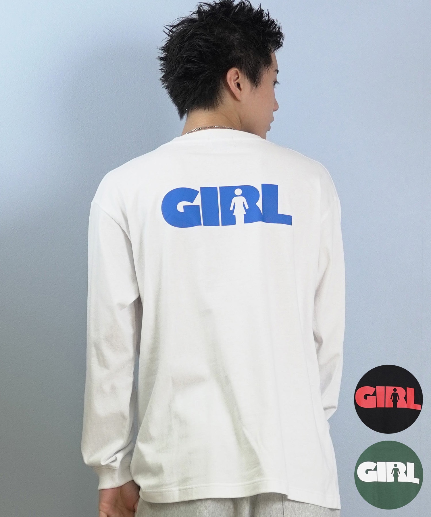 HUF FR2★色情兎 スケボー バックプリント 長袖Tシャツ ロンT 白 L GIRL ガール 長袖 Tシャツ ロンT メンズ バックプリント ロゴ