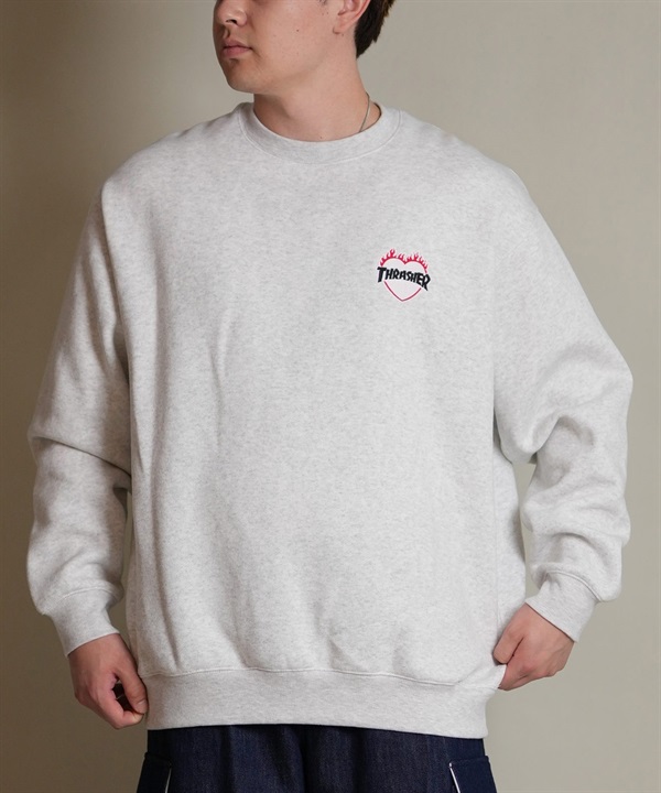 THRASHER スラッシャートレーナー スウェット メンズ クルーネック フレイムロゴ ハート ワンポイント 刺繍 裏起毛 254TH1TR064